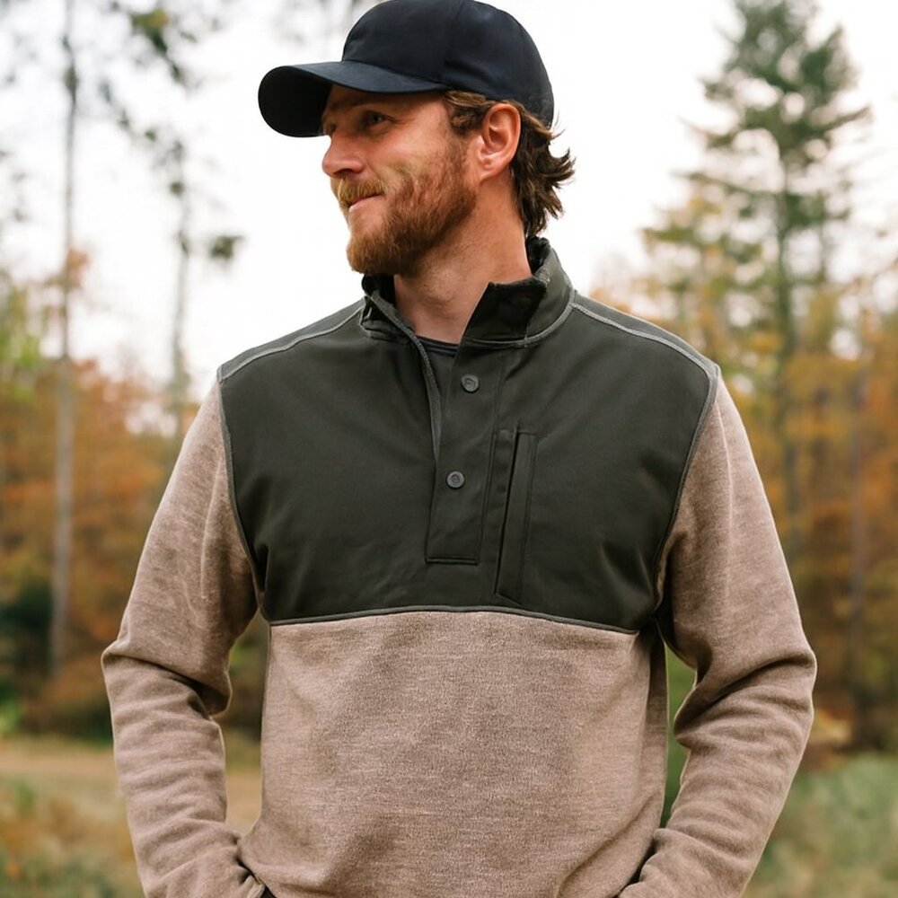 G.H. Bass & Co Workwear Thermal 1/4 Snap Pullover Men L Olive/Tan Fishermen Y2K